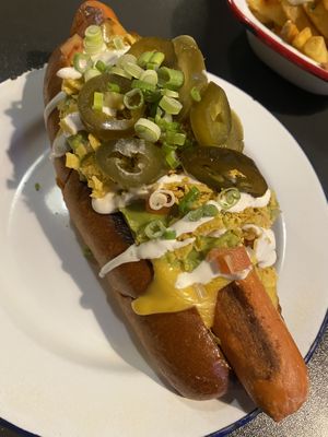 Nacho Man Randy savage dog. HUGE 😂 finished the lot.  at V Rev Vegan Diner in Manchester