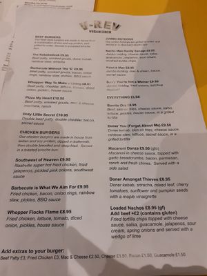 menu 2 FOOD (as of 2022 prices and menu can change!!) at V Rev Vegan Diner in Manchester