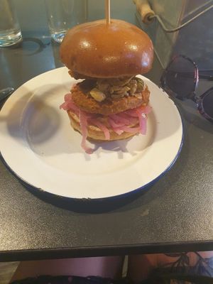 Spicy chicken burger at V Rev Vegan Diner in Manchester