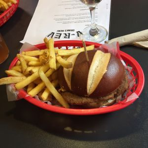 Satay Away 'Chicken' Burger  at V Rev Vegan Diner in Manchester