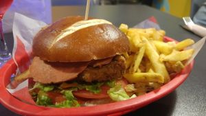 vampire chkn burger  at V Rev Vegan Diner in Manchester