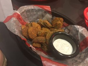 Deep fried pickles at V Rev Vegan Diner in Manchester