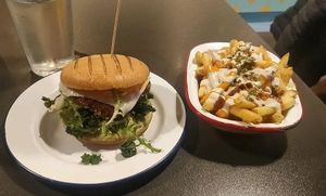 amazing delicious chkn burger at V Rev Vegan Diner in Manchester