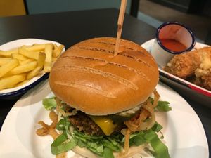 Kevin Bacon Burger at V Rev Vegan Diner in Manchester