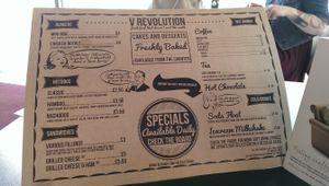 An old menu from 2014 at V Rev Vegan Diner in Manchester