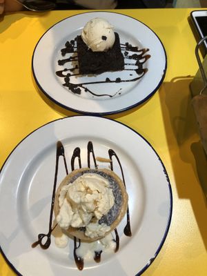 Cookies and creem brownie and chocolate orange tart at V Rev Vegan Diner in Manchester
