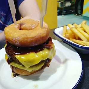 "Donut have a cow, man" without onions at V Rev Vegan Diner in Manchester