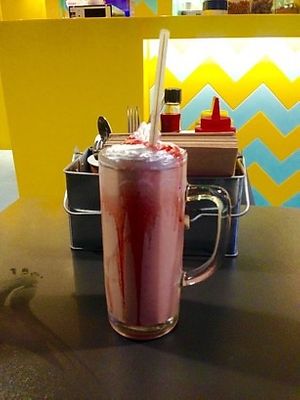 Vegan strawberry milkshake  at V Rev Vegan Diner in Manchester