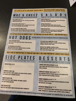 Menu at V Rev Vegan Diner in Manchester