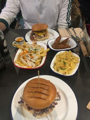 Buffalo fries, mac and cheese, fried chicken and the barbecute burgers😍🙌🏼 at V Rev Vegan Diner in Manchester