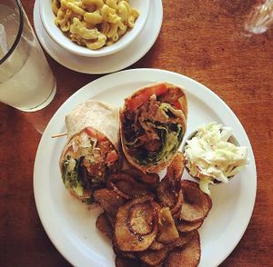 Bacon ranch tofu wrap, mac & cheese with a lemonade  at Detroit Vegan Soul - East in Detroit
