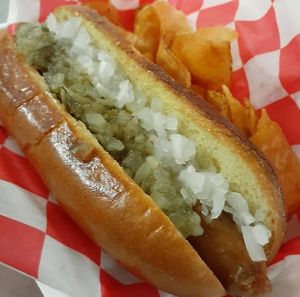 Vegan Dog w/ onion and relish. at Sporty Dog Creations in Baltimore