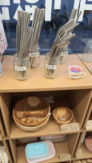 stainless steel straws, wooden bowls at One Zeom Zero Waste Store - 원점 in Seoul