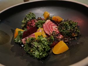Chef’s Tasting Menu Kale Beet  at The Acorn in Vancouver