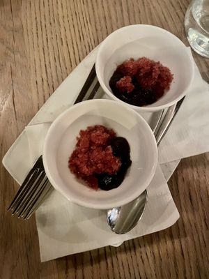 Seasonal Chef’s Tasting Menu - cherry slush & compote palette cleanser  at The Acorn in Vancouver