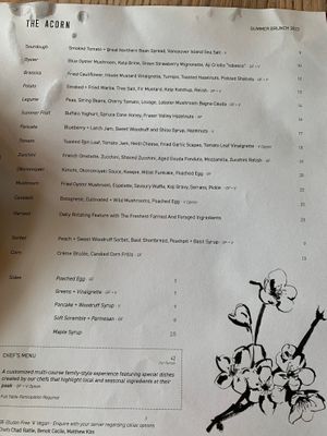 Menu on Sep 2022 at The Acorn in Vancouver