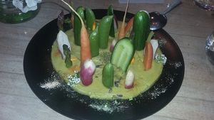 Forest Floor - Coriander Raw Hummus with Picked and Raw Veggies at The Acorn in Vancouver