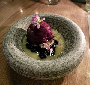 Blueberry Sorbet with Gluten-Free Shortbread at The Acorn in Vancouver