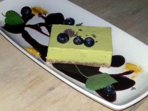 raw blueberry cheesecake at The Acorn in Vancouver