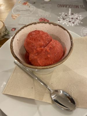 Raspberry sorbet   at Il Melograno in Tavagnacco