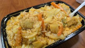 Yellow curry with rice added at Thai and I in Bunnell