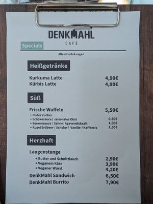 Speisekarte at DenkMahl Rösterei in Poessneck