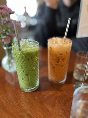 Green iced tea and Thai tea  at Norah - Belmont in Portland
