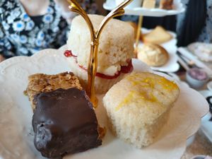 Cake selection at The Curly Swirly Tearooms in Barnsley