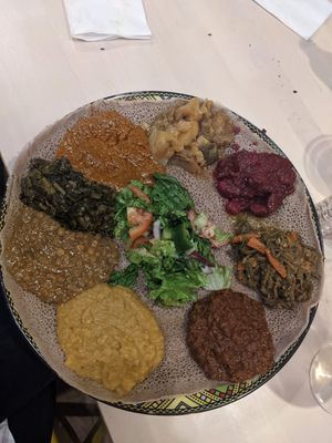 Family vegan platter at Family Ethiopian Restaurant in Washington