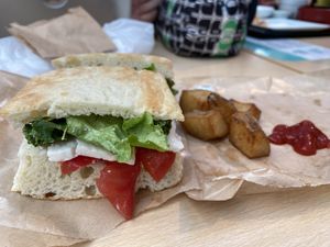 Tomato and soy milk cheese vegetarian sandwich   at HND - Bar Rage - T3 in Tokyo