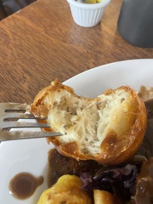 Inside of a vegan Yorkshire pudding  at Welsh Dragon Bar in Wellington