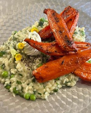 Spring risotto, harissa glazed carrots at Klorofüll in Tallinn