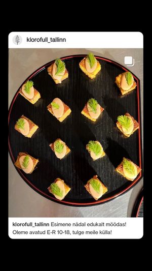 Polenta bites with pickles pine shoots at Klorofüll in Tallinn