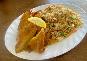 Lemon chicken & fried rice  at Vegelicious in Cheltenham