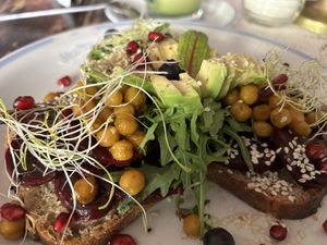 Avocado and beetroot breakfast   at Klubokawiarnia Mleczarnia in Wroclaw