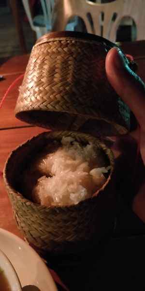A basket of sticky rice at Green Restaurant in Vang Vieng