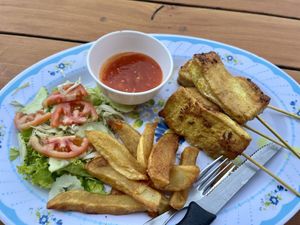 Tofu satay   at Green Restaurant in Vang Vieng