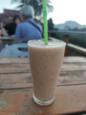 Banana peanut butter shake at Green Restaurant in Vang Vieng