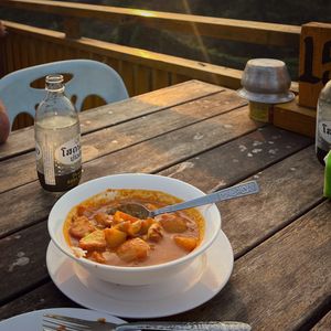 Massamam tofu with rice, fair at Green Restaurant in Vang Vieng