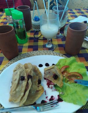 empanadas with beetroot! yummiiiii (starter) at Restaurante Diverso Trinitario in Trinidad