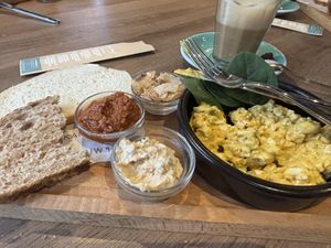 Vegan breakfast option with oatmilk latte   at Anne&Max - Oostenburg in Amsterdam