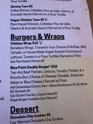 Vegan options as of 08/2025  at Blue Point Brewpub in Patchogue