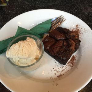 Vegan Chocolate Brownie & Vanilla Ice Cream  at Greens Cafe in Grasmere