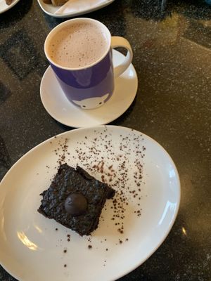 Vegan hot chocolate and brownie - perfect after a cold hike!  at Greens Cafe in Grasmere