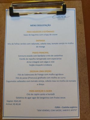 Menu de hoje at Cura - Cozinha Orgânica in Brasilia