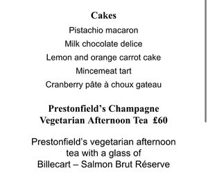 Vegetarian afternoon tea menu (2/2) at Rhubarb in Edinburgh