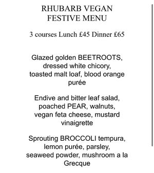 Vegan lunch and dinner menu (1/2) at Rhubarb in Edinburgh
