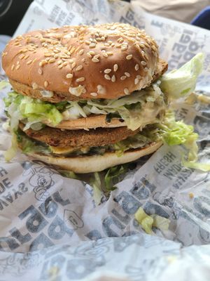 Famous burger w/chickpea patties  #Veganuary at Odd Burger in Calgary