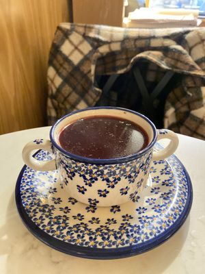 Red borscht  at Pierozek in Brooklyn