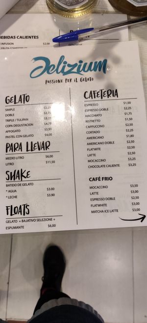 Menu 2 at Delizium Gelateria Italiana Quito in Quito